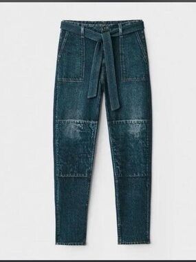 rag & bone Dark Blue Tie-Belt Skinny Patch Jeans